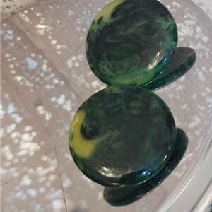 Vintage Marbled Green and Yellow Bakelite stud earrings